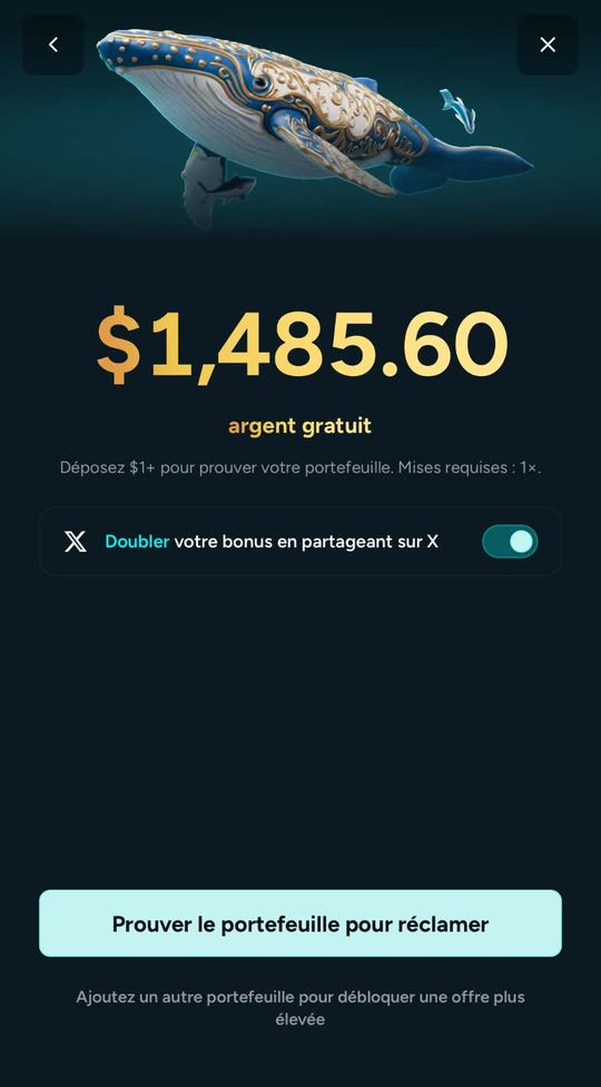 Housebets Wave 2 offer screen showing $1,485.60 free money, the $1 proof and the share on X switch